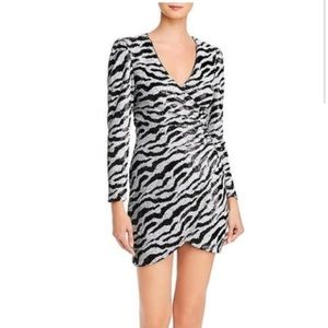 Bardot Women's Black White Zebra Sequined Ruched Mini